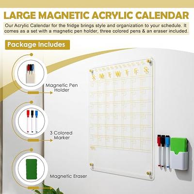 Large Magnetic Acrylic Calendar for Fridge, Vertical Gold Font