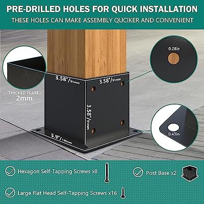 HOZEON 4 Pack Post Base 4 x 4 Inches, Heavy Duty Fence Post Bases with 16  PCS Expansion Screws and 32 PCS Screws, Thickened Wood Post Bases Brackets