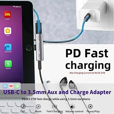 USB C to 3.5mm Headphone and Charger Adapter, 2-in-1 USB Type C to Aux Jack  Dongle Cable with PD 60W Fast Charging for iPhone 15 Pro Max Plus, Samsung