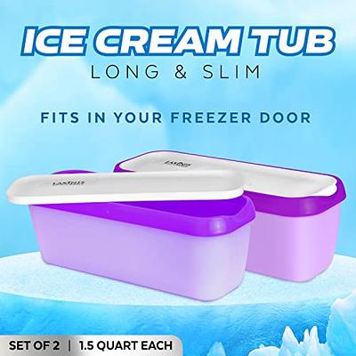 Ice Cream, Sorbet Storage Freezer Container with Lids, BPA Free, Dishwasher Safe Tub. Double Insulated, 1.5 Quart, Red. Non Slip Base, Stackable on