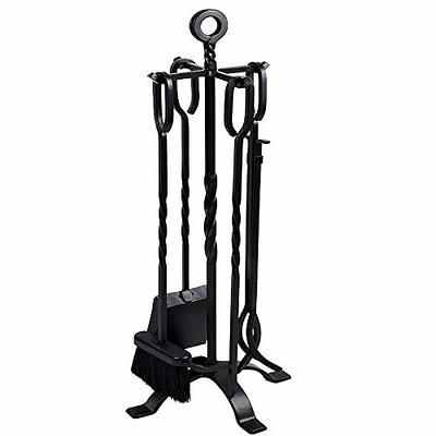 Amagabeli Firewood Rack Indoor 5 Pieces Fireplace Tools Set Fire Wood  Holder with Tongs Poker Brush and Shovel Outdoor Log Rack Solid Wrought  Iron Fireplace Set Kit Wood Stove Accessories Bronze 