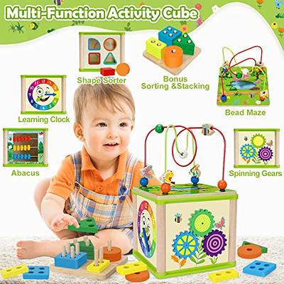  TOYVENTIVE Wooden Activity Cube, Montessori Toys, Multipurpose  Educational Sensory Toy for 1-2 Year Old Baby, Toddler, Kid, Boy, Birthday  Gift