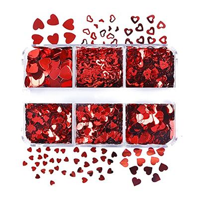 6 Grids Red Heart Nail Glitter Sequins 3D Heart Nail Art Stickers Decals  Valentines Glitter for Nails Design Love Nail Flakes Valentines Day Nail  Art