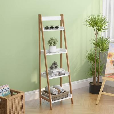 Ballucci 3-Tier Storage Ladder Shelf Bookcase, Wood Leaning Ladder Bookshelf, White