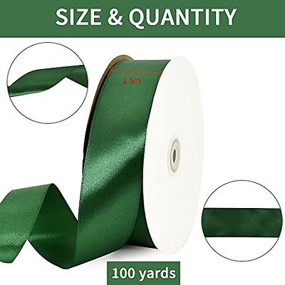 TONIFUL 1-1/2 Inch (40mm) x 100 Yards Dark Green Wide Satin Ribbon