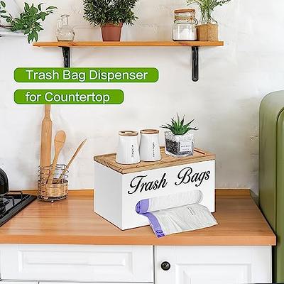 Wooden Trash Bag Dispenser Wall Mounted, Farmhouse Plastic Bag Roll Holder,  Garbage Bag Holder for Cabinet, Kitchen Trash Can Liner Organizer,Kitchen