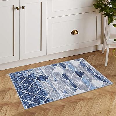 SussexHome Geometric Design 3 Piece Bathroom Rugs Set - Non-Slip Ultra Thin  Bath Rugs for Bathroom Floor - Washable Cotton Bathroom Mats Set 