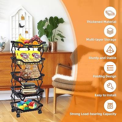 Qcold Wire Storage Basket, Metal Baskets for Shelves, Multipurpose Counter  Organizer with Wooden Handles, Decorative Storage Bins for Countertop