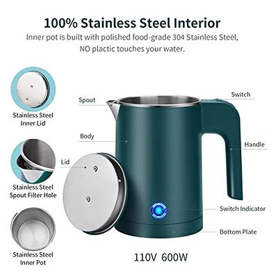 Small Electric Kettle Stainless Steel, 0.6L Portable Travel Kettle with  Double Wall Construction, Mini Hot Water Boiler Heater, Electric Tea Kettle  for Business Trip, Camping, Travel, Office (Green) - Yahoo Shopping