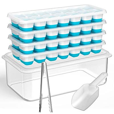 DOQAUS Ice Cube Tray with Lid and Bin, 4 Pack Silicone Plastic Ice Cube  Trays for