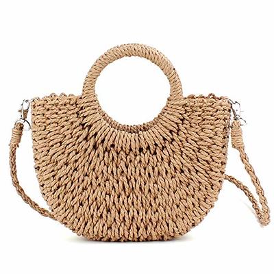 Straw Bag Handbag Rattan Shell Tote Woven Purses Beach Round