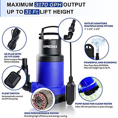 Dekopro Deko 1/2HP 400W 1981GPH Sump Pump Submersible Pump Clean/Dirty Water Pump Swimming Pool Garden Tub Pond Flood Drain w/Float Swi