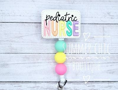 Glitter Pediatric Nurse Badge Reel, Nurses Beaded Badge, Rn Reel