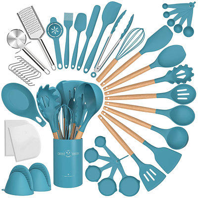 Kaluns Kitchen Utensils Set, 24 Piece Silicone Cooking Utensils, Dishwasher  Safe and Heat Resistant Kitchen Tools, Blue