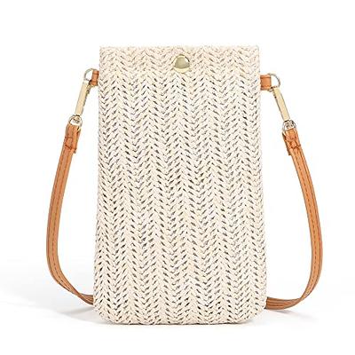 Straw Shoulder Bag Straw Clutch Women Hand-Woven Pompom Straw Crossbody Bag Summer Beach Envelope Purse Wallet