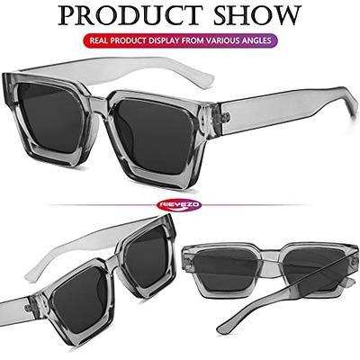 TruFabV Flat Top Vintage Rectangle Sunglasses for Men Women 90s Retro Fashion Narrow Square Shades