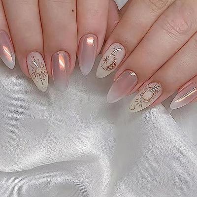 Rose Gold Nail Art Nude French Press On Nails Glue On Gel False Fake Nail  Set