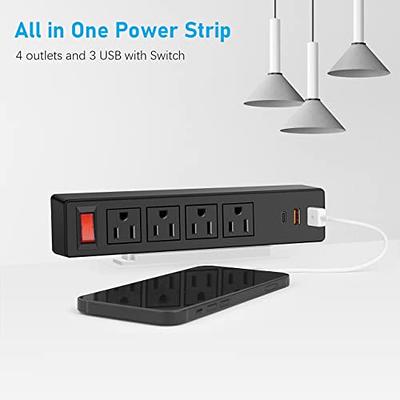 Under Desk Power Strip, Adhesive Wall Mount Power Strip with USB C Ports, 4  AC Plug.20W 1 QC3.0 USB-A,1 PD Fast Charging 18W USB-C with Switch for  Kitchen, Office, Home, Hotel 