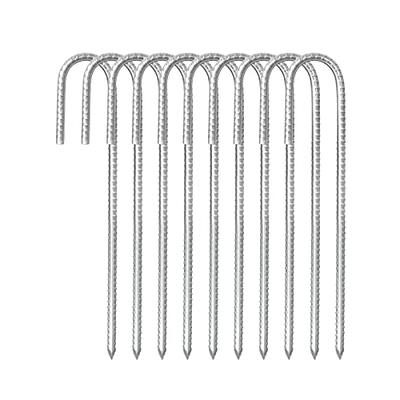 6 Pack Galvanized Rebar Tent Stakes J Hook 12 Inch, Chain Link