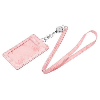 ID Badge Holder with Lanyard, PU Leather Vertical 2-Sided 4 Card