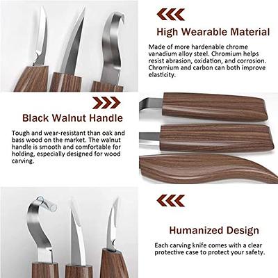 Whittling Knife, Wood Carving Tools 5 in 1 Knife Set - Includes Sloyd Knife, Chip Carving Knife, Hook Knife, Oblique Knife, Trimming Knife Sharpener