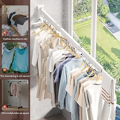 ZdwCyl Wall Mounted Clothes Hanger,Clothes Drying Rack,Laundry Rack Wall  Mount,Drying Rack Clothing,Clothes Rack Retractable,Collapsible(Tri-Fold),  with Windproof Holes & Clips,White Color - Yahoo Shopping