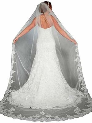  Aukmla Wedding Bridal Veils Ivory Beautiful Long Veil