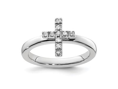 Sterling Silver Stackable Expressions Cross Diamond Ring 0.105ctw