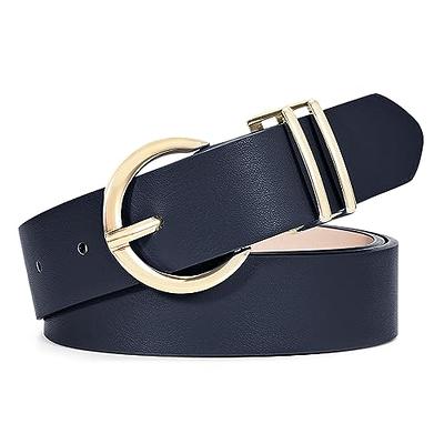 WHIPPY Women Leather Belt with Double Ring Buckle, Brown Waist Belt for  Jeans Dress 