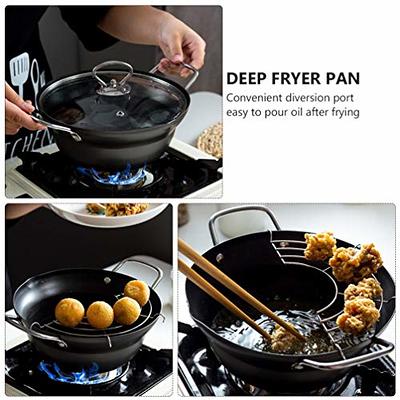 Cabilock 1 Set Fry Pan deep Fryer Pot Frying Pan with Drainer Rack Tempura  Deep Fryer Cooking Pot deep Frying pan Tempura Frying Pot Chicken Fryer pan