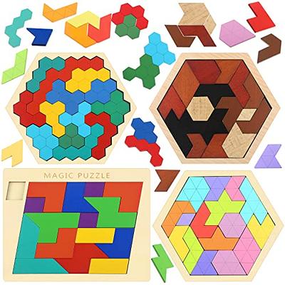  Vanmor Wooden Tangrams Sets Pattern Blocks, Shape Card