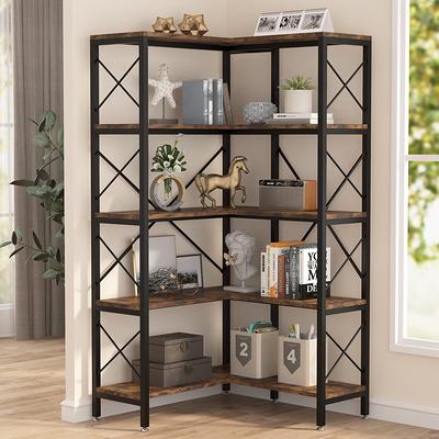 VECELO Corner Shelf, 63 Inch Tall Storage Cabinet, 5-Tier Bookshelf Di