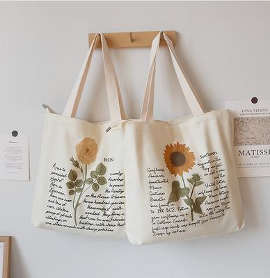 Floral Tote Bag - Flower, Wildflower, Canvas Tote Bag with Zipper, Large,  Fabric Shoulder Bag