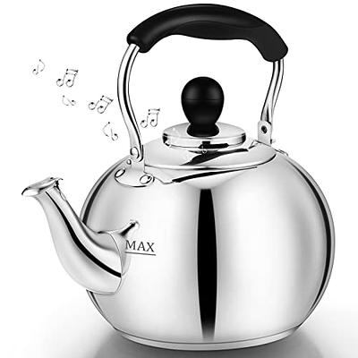 Stainless Steel Stovetop Whistling Tea Kettle 3 Liter (3-Quart) Classic  Teapot with Ergonomic Handle, Works on Induction Cooktops-Red 2408