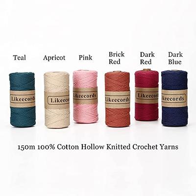 Likeecords 100% Cotton Crochet Yarn for Bag,2mm, 150m,Macrame Cord