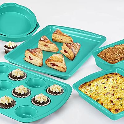 Elbee Home 8-Piece Nonstick Aluminized Steel, Space Saving Baking Set ,  With Deep Roasting Pan, Cookie Sheet, Cake Pans, Muffin Pans and Baking Pan