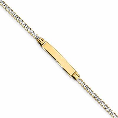 Solid 14k White and Yellow Gold Two Toned Pave Curb Cuban ID