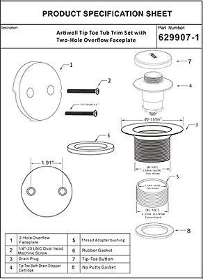 Champagne Bronze Lift & Turn Tub Trim Set with Two-Hole Overflow Faceplate  and No Putty Gasket, Bathtub Conversion Kit Assembly with Universal  Fine/Coarse Thread, No Putty Installation by Artiwell 