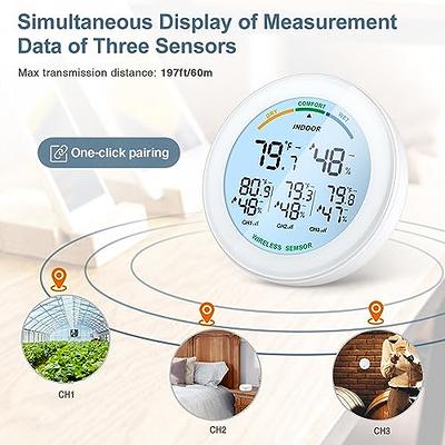 Digital Hygrometer Gauge Meter Indoor Outdoor Thermometer with 3 Wireless  Sensors Temperature Humidity Monitor for Home, Office, Baby Room