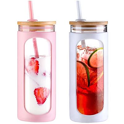 tronco 20 oz Glass Tumbler Glass Water Bottle Straw Silicone Protective  Sleeve Bamboo Lid - BPA Free - White