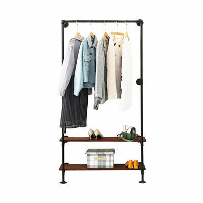 Industrial Pipe Clothing Rack Heavy Duty Clothes Rail Hanging Rack Display  Shelf