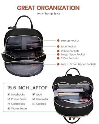  LOVEVOOK Laptop Backpack for Women 15.6 inch,Cute Womens Travel Backpack  Purse,Professional Laptop Computer Bag,Waterproof Work Business College  Teacher Bags Carry on Backpack with USB Port,Black : Electronics