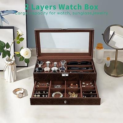 Velvet Jewelry Box Organizer - Lockable 2 Layer Travel Case, Earrings Storage with Removable Tray for Women, Men (Green)