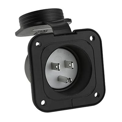  WELLUCK 15 Amp 125V AC Power Inlet Port Plug with Integrated  Dual 18 Extension Cord, NEMA 5-15 RV Flanged Inlet with Waterproof & Back  Cover Y Splitter Cable, 2 Pole 3-Wire