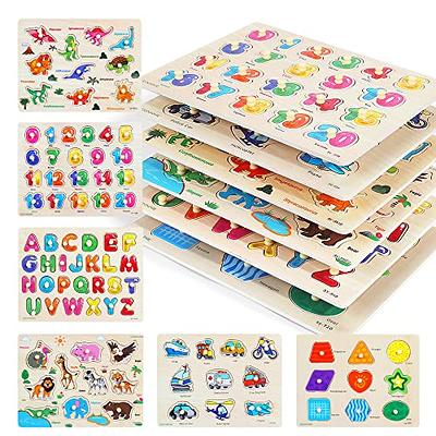 GRINNNIE Wooden Peg Puzzle for Toddlers, 6 Pack Toddler Puzzles