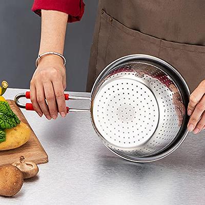 18/8 Stainless Steel Colander, Easy Grip Micro-Perforated 5-Quart Colander, Strainer with Riveted and Heat Resistant Handles, BPA Free. Great for