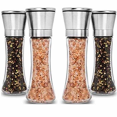 Great Grips Pepper and Salt Grinder Set- Refillable Pepper Grinders 5 Coarseness Fit Pink Himalayan & Sea Salt, Black Peppercorn TREBLEWIND