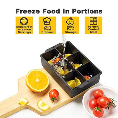 1-Cup Extra Large Freezing Tray for soup,broth,sauce or Butter,2 Pack Ice Cube Trays with Lid, Silicone Freezer Container Molds Soup Trays -Makes Four