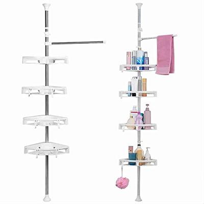 Kerisgo Corner Shower Caddy Tension Pole, 4-Tier Adjustable Shelves with  Tension Pole, No Drilling Shower Rack for Bathtub Shampoo Accessories  Storage