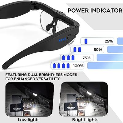 Yoctosun Magnifying Glasses with Light for Close Work, Head Magnifier with 4 LED Lights and 5 Detachable Lenses 1x to 3.5X,Rechargeable Hands Free